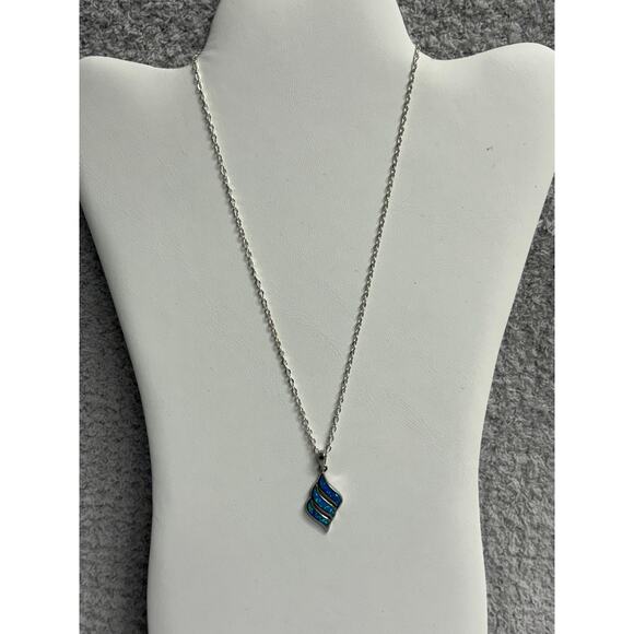 Sterling Silver Created Opal Pendant With Silver Tone Chain#63543 - Picture 1 of 5